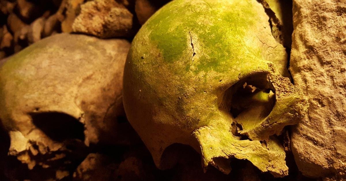 crânios no ossuário das catacumbas de Paris