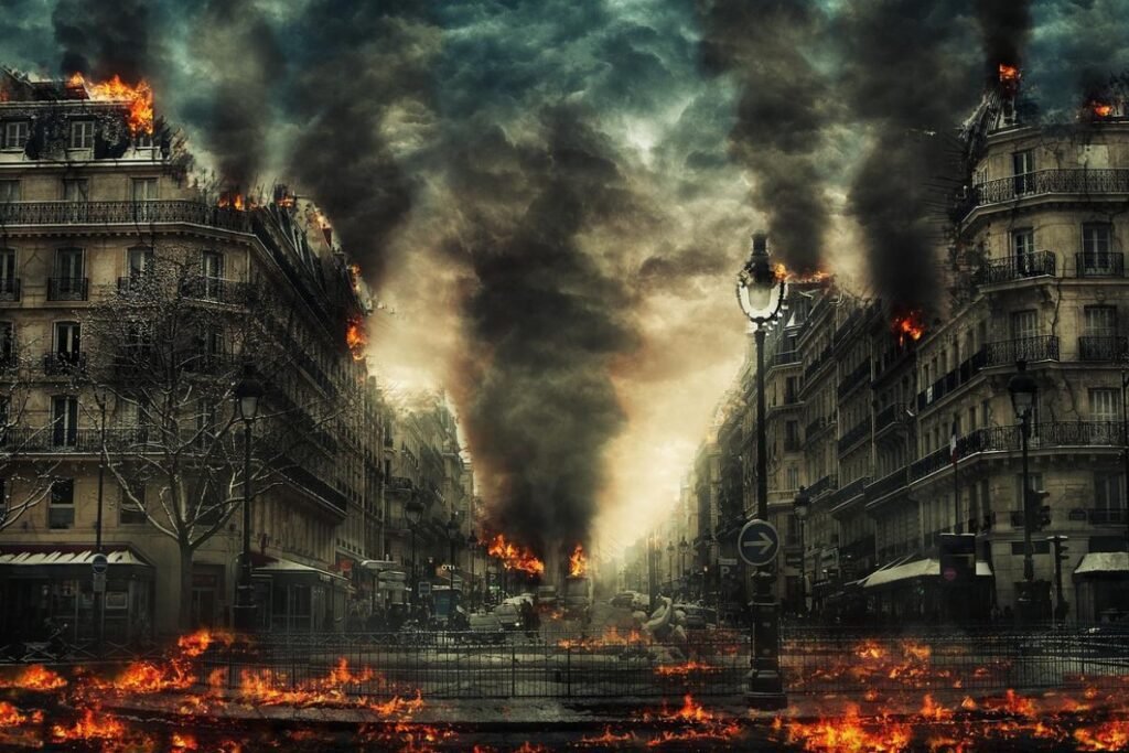 cidade destruída, remetendo ao fim dos tempos