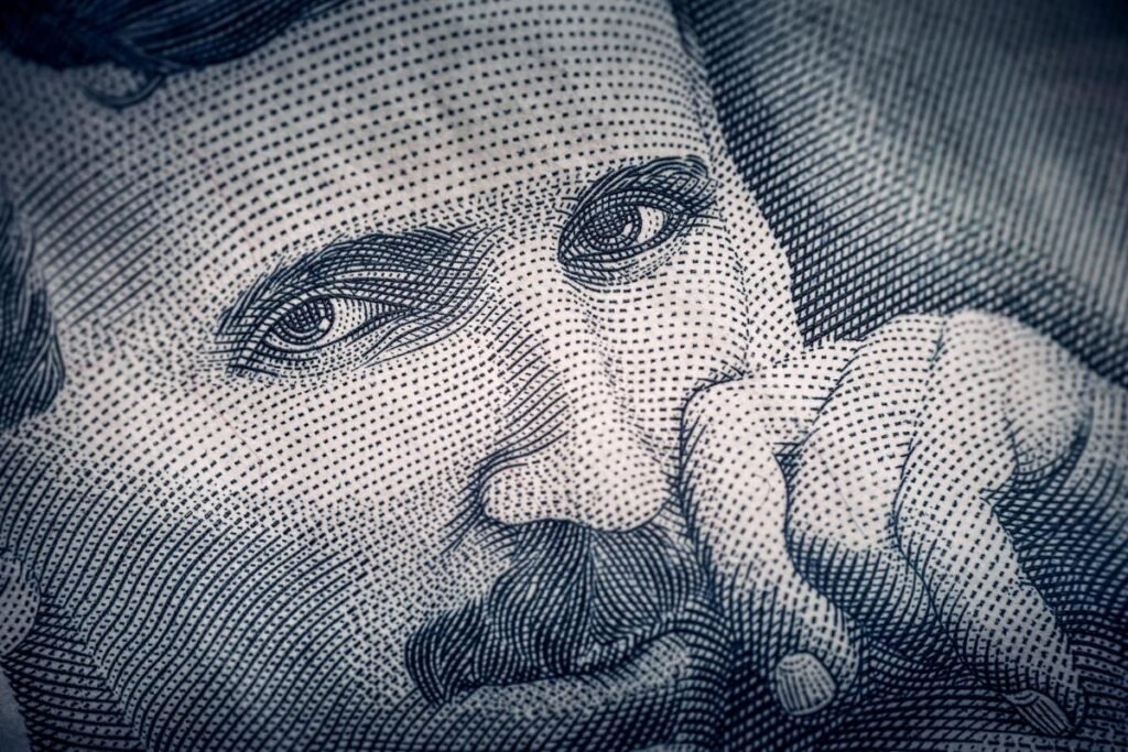 desenho do rosto de Nikola Tesla