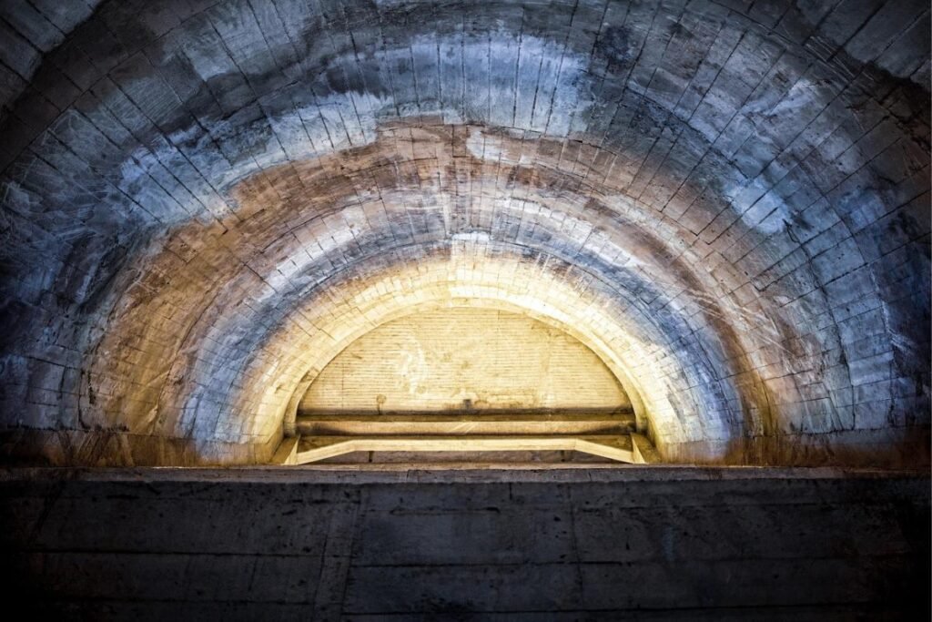 o interior dos túneis no subsolo de Paris
