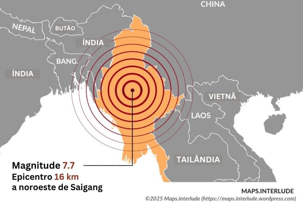 epicentro do terremoto em Mianmar