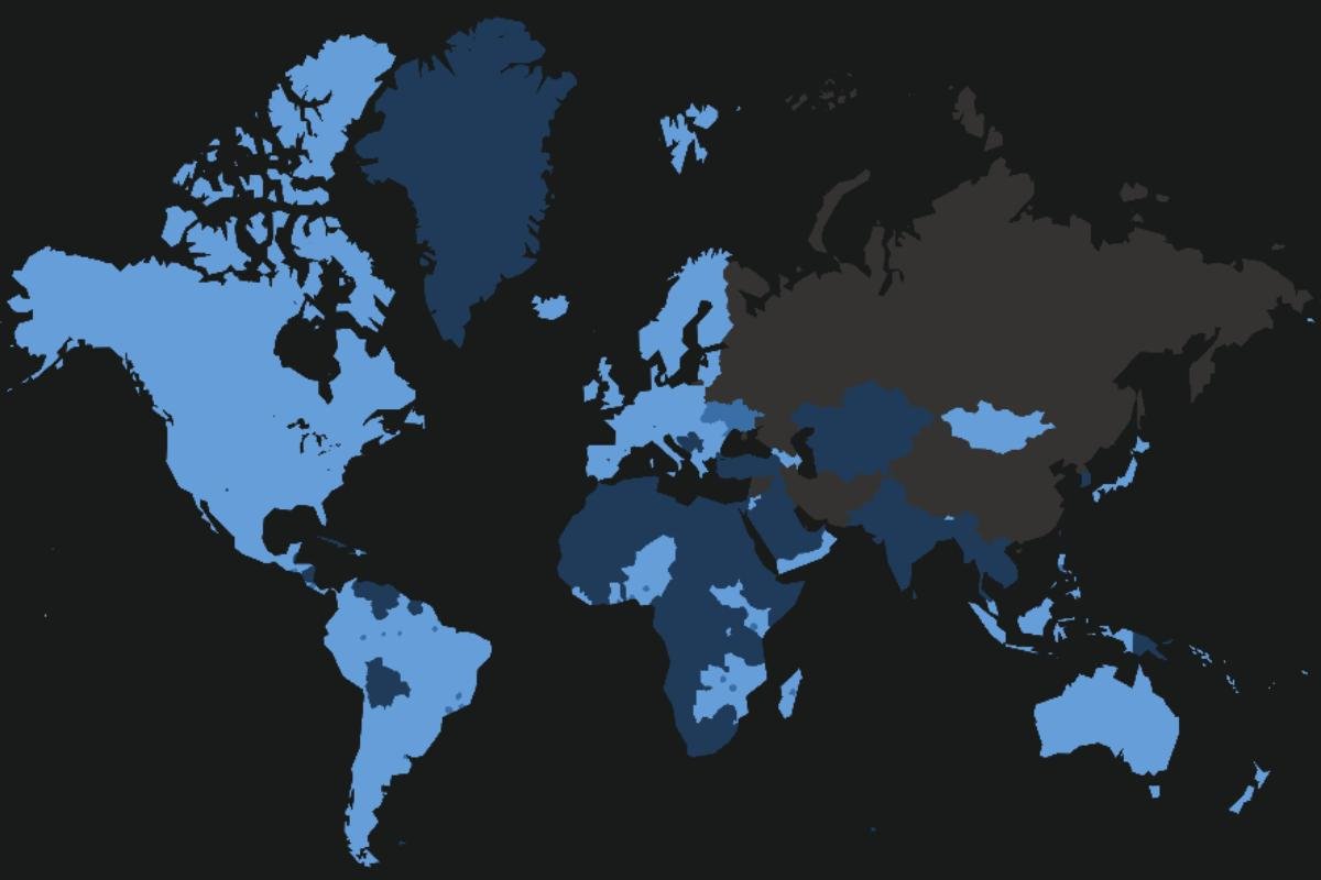 mapa de cobertura global da rede starlink