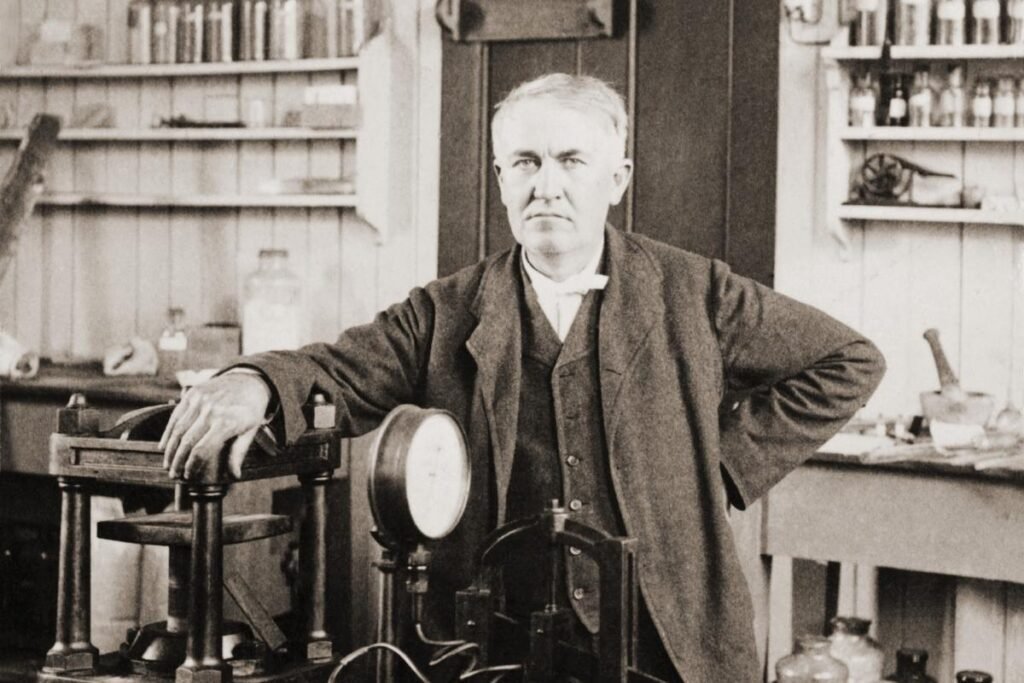 Thomas Edison no seu laboratório em West Orange