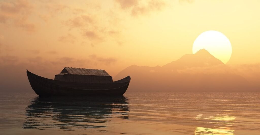 A Arca de Noé Existiu? O Que Ciência e História Revelam 2 a Arca de Noé no pôr do sol
